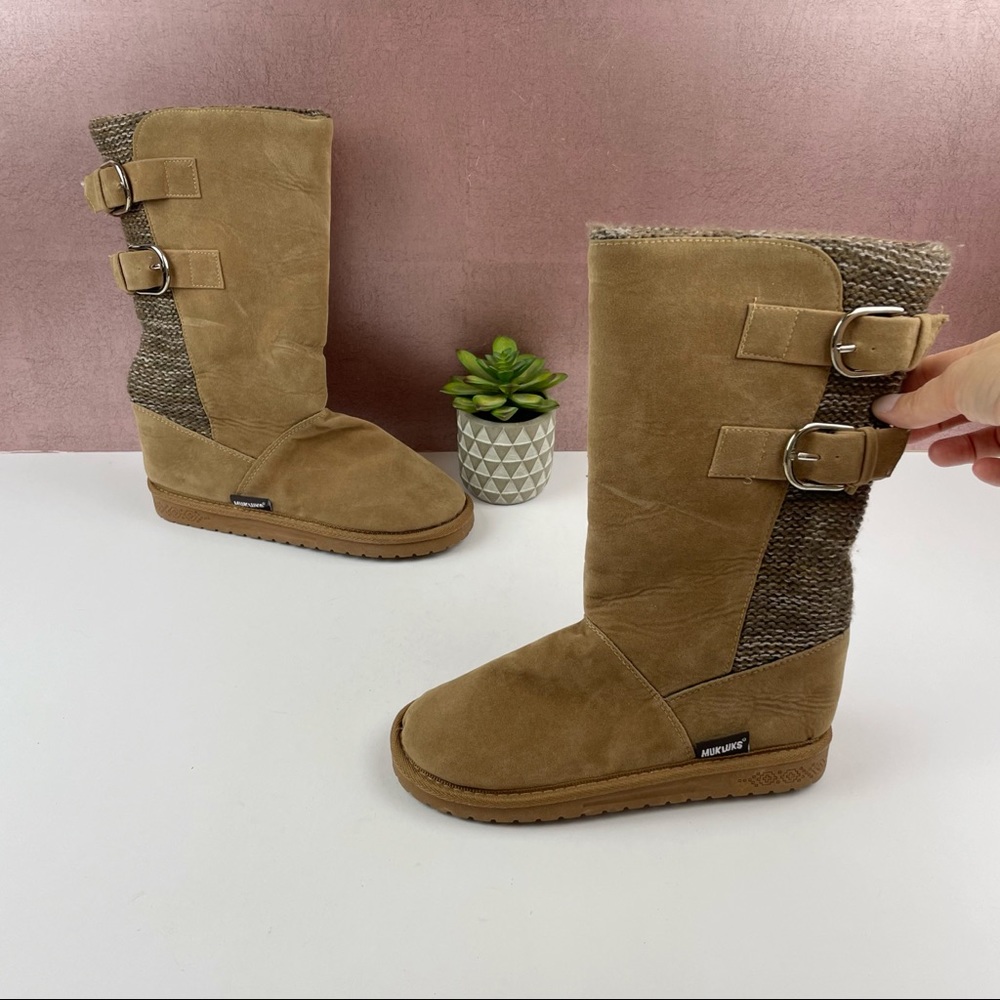 Muk Luks Brown Faux Suede Faux Fur Lined Boots Women Size 6